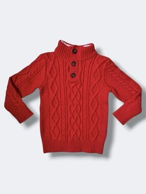 GAP Sweater Boys 4 Red Cable Knit Mock Neck Cotton Pullover Fleece Collar Fall